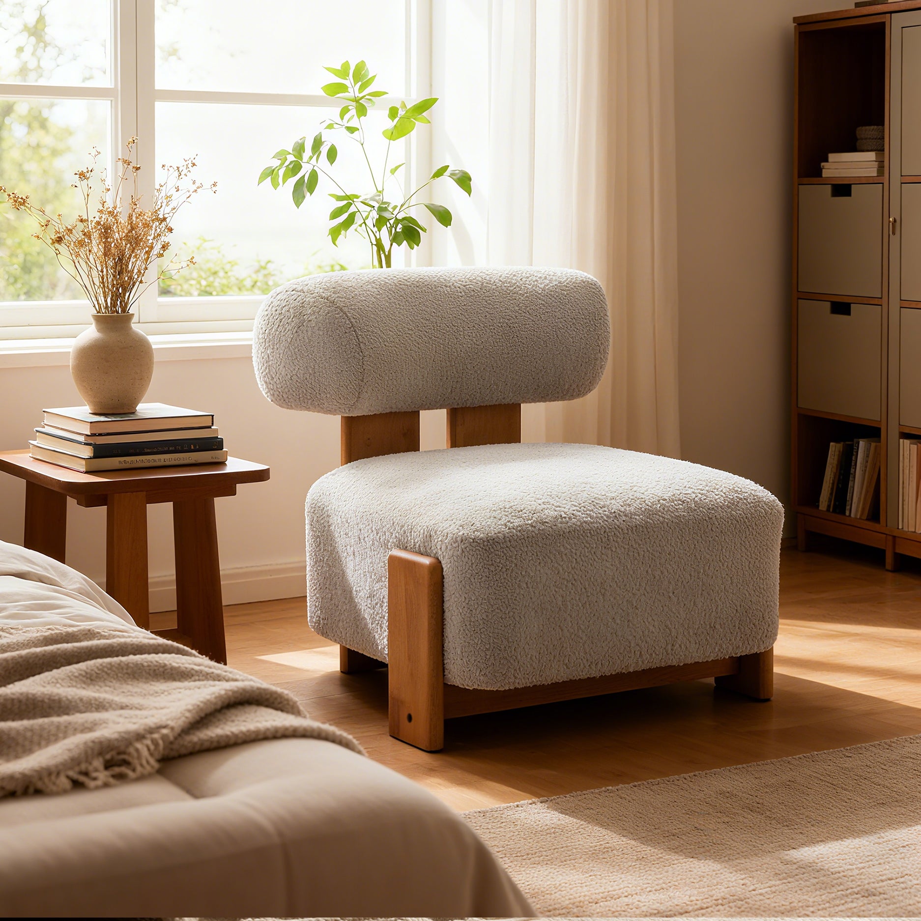 Modern Bouclé Lounge Chair — [variant:N913P495894A] Almond,Natural image 6