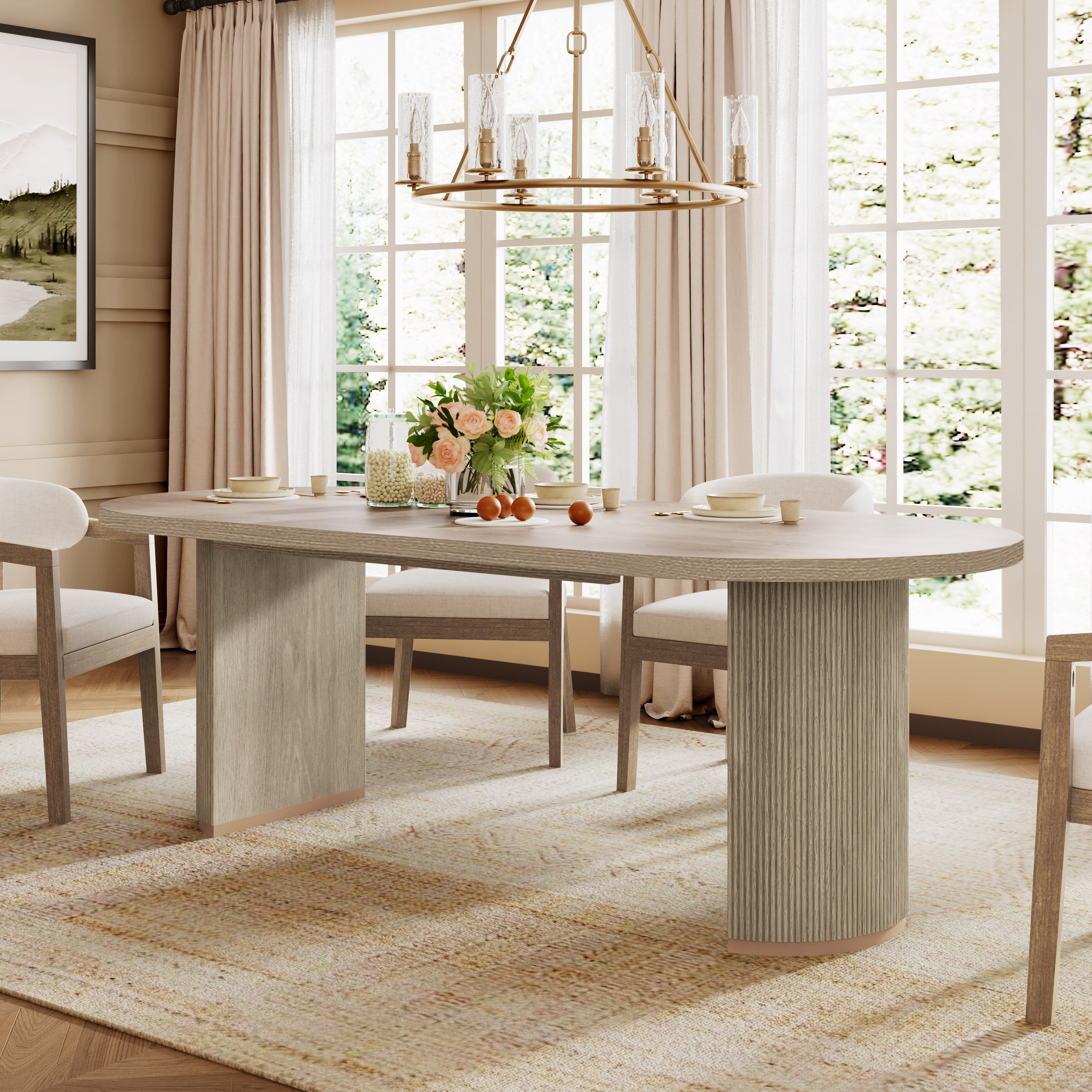 [variant:N872P357176A_N872P357177A] Oval Double-Pedestal Dining Table – Light Natural image 1