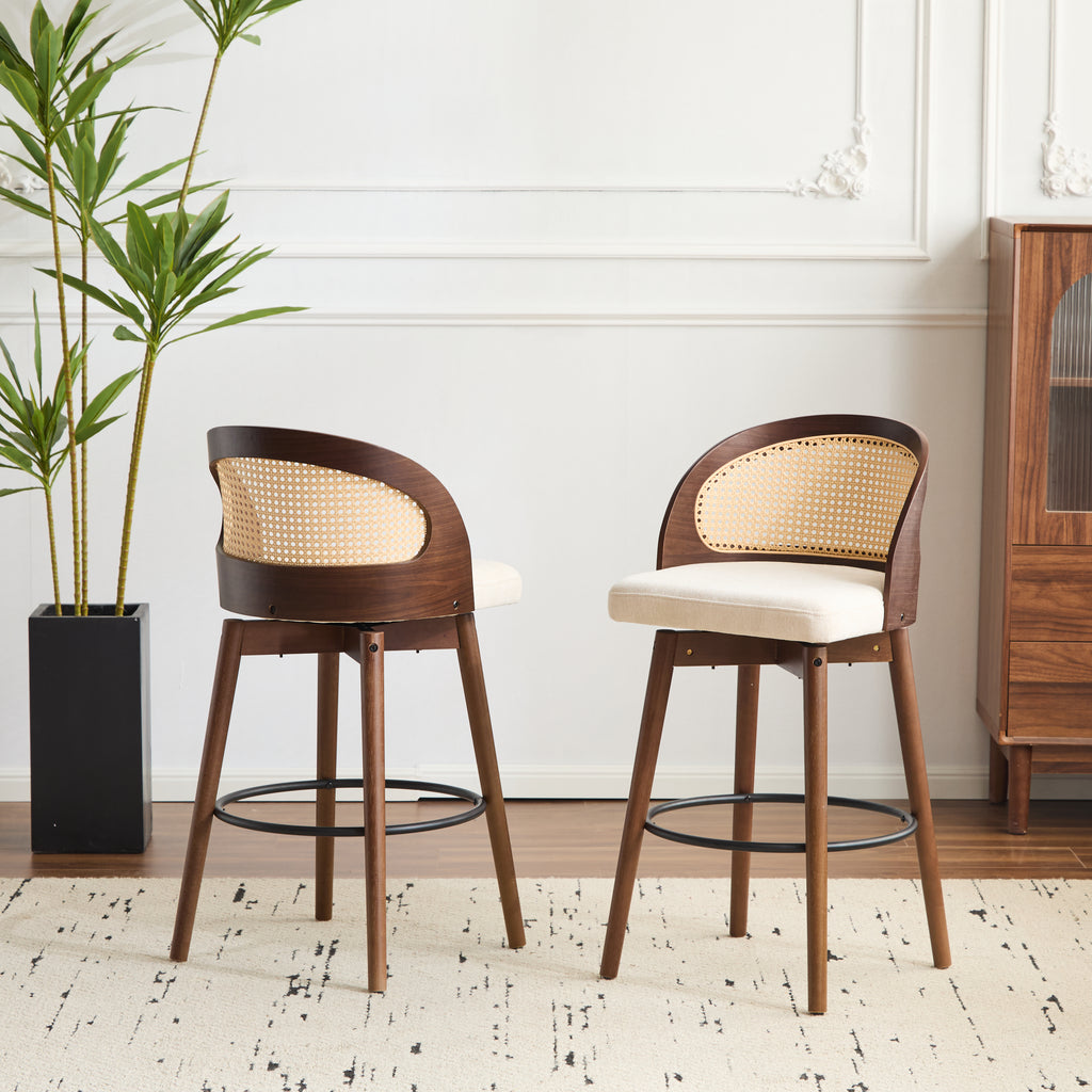 [variant:N897P439513W] Swivel Rattan-Back Counter Stools – Set of 2 image 1