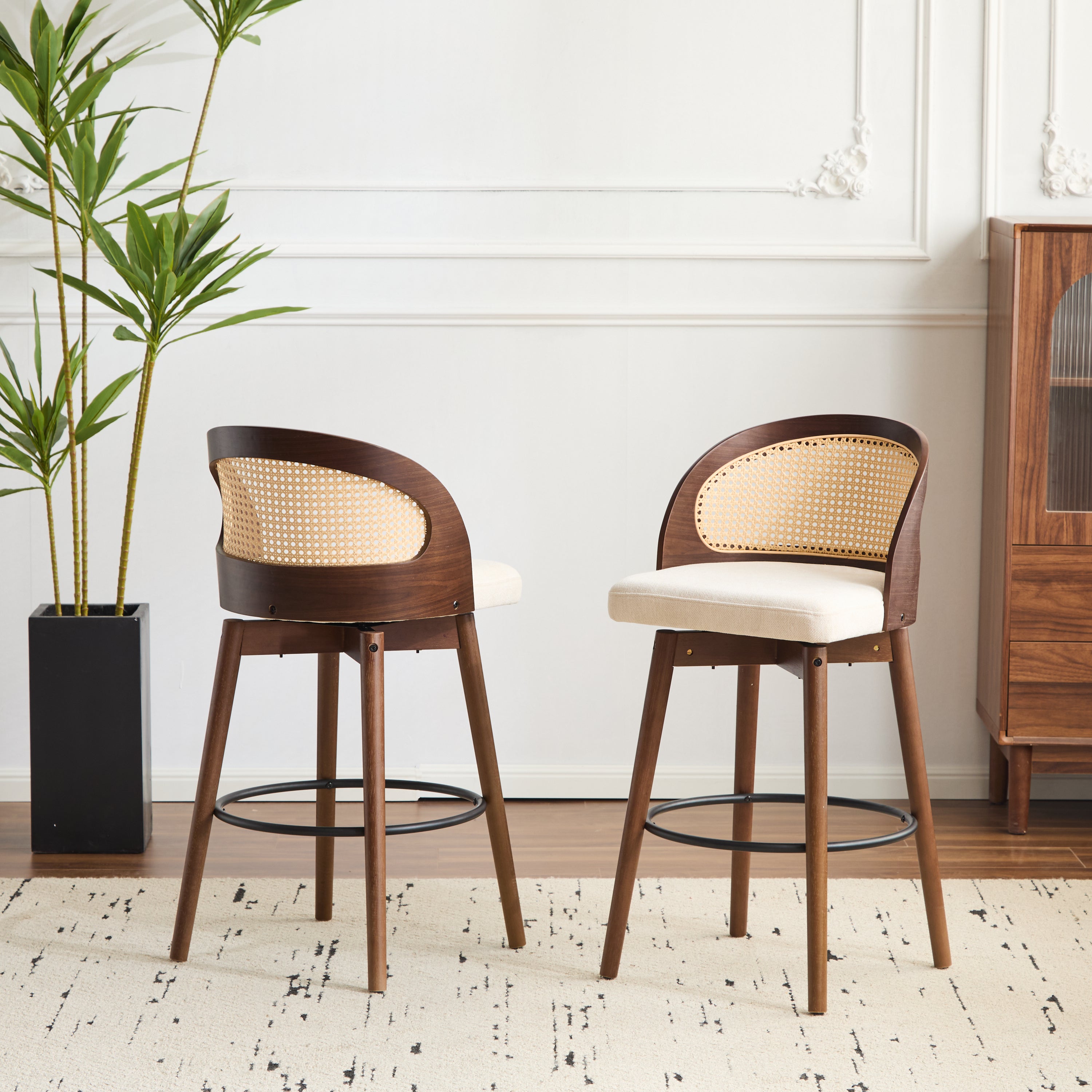 [variant:N897P439513W] Swivel Rattan-Back Counter Stools – Set of 2 image 1