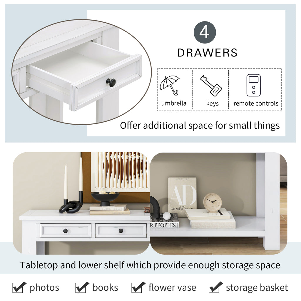 [variant:N852P245606K] Console Table with Drawers & Bottom Shelf – Antique White image 13