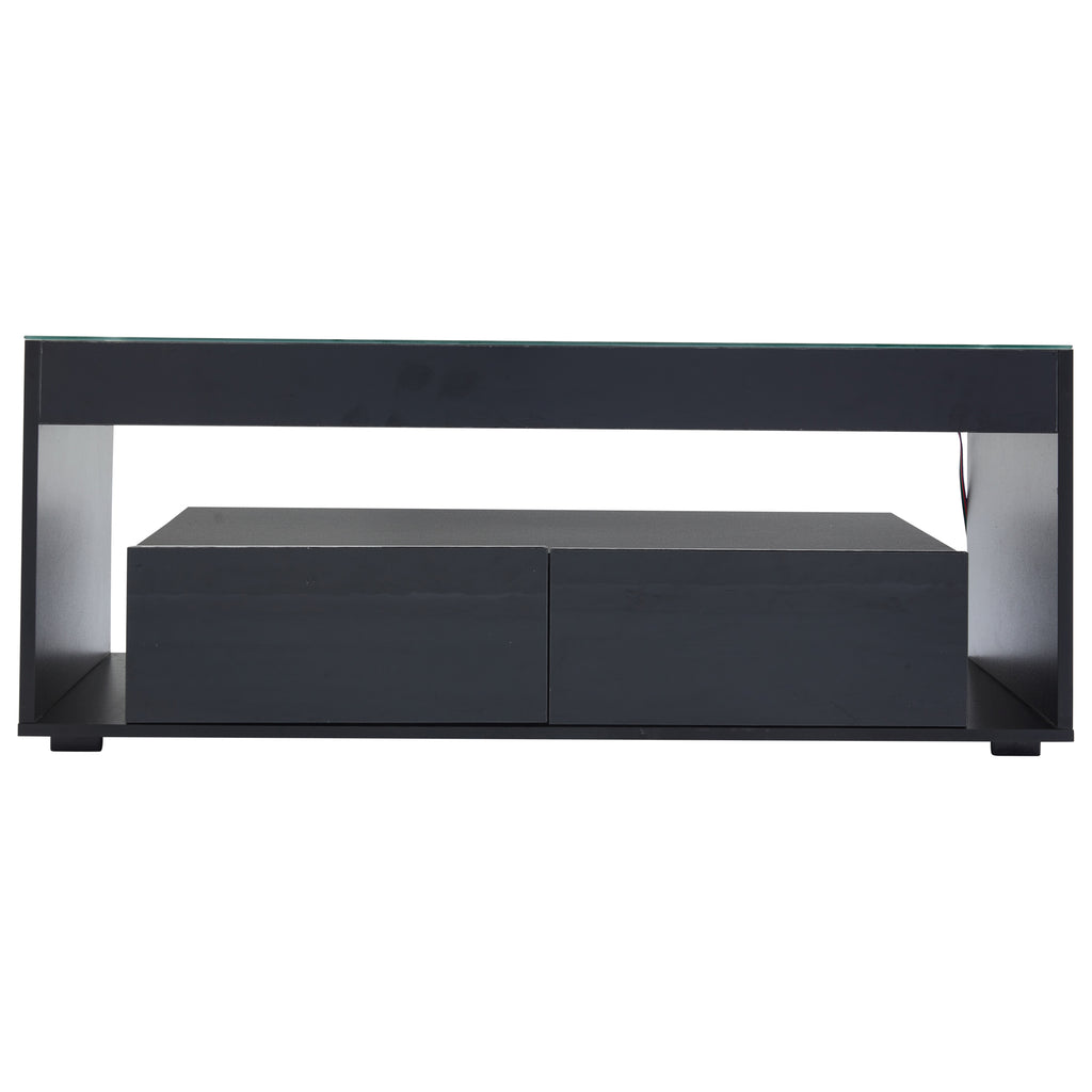 [variant:N892P428787B] High-Gloss LED Coffee Table with Glass Top and Drawers image 12