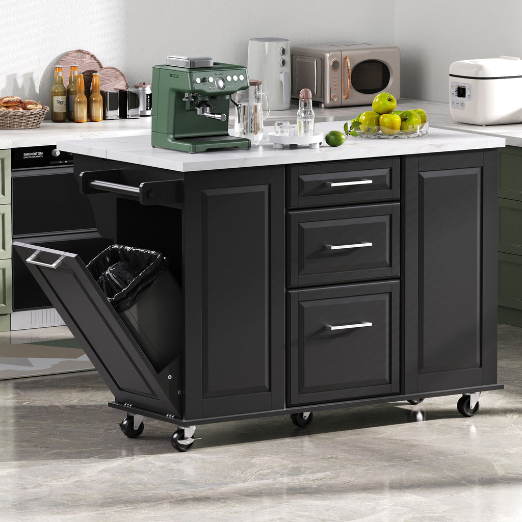 [variant:N853P390045B] Rolling Kitchen Island with Tilt-Out Trash Cabinet – Black, 50.7-Inch image 23