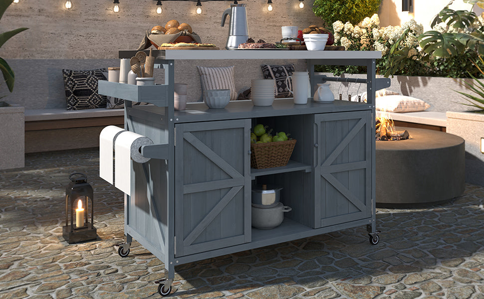 [variant:N853P386114G] Outdoor Grill Cart with Stainless Steel Top – Gray and Blue, 50.25-Inch image 7