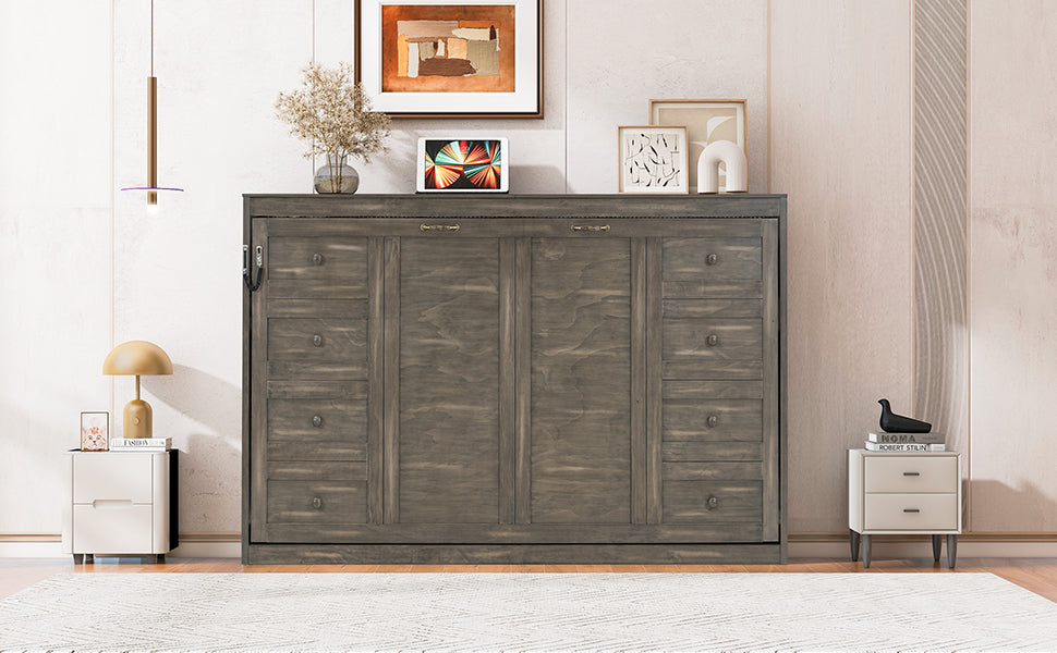 [variant:N8470004035D-1] Queen LED Murphy Bed Cabinet – Brown image 7