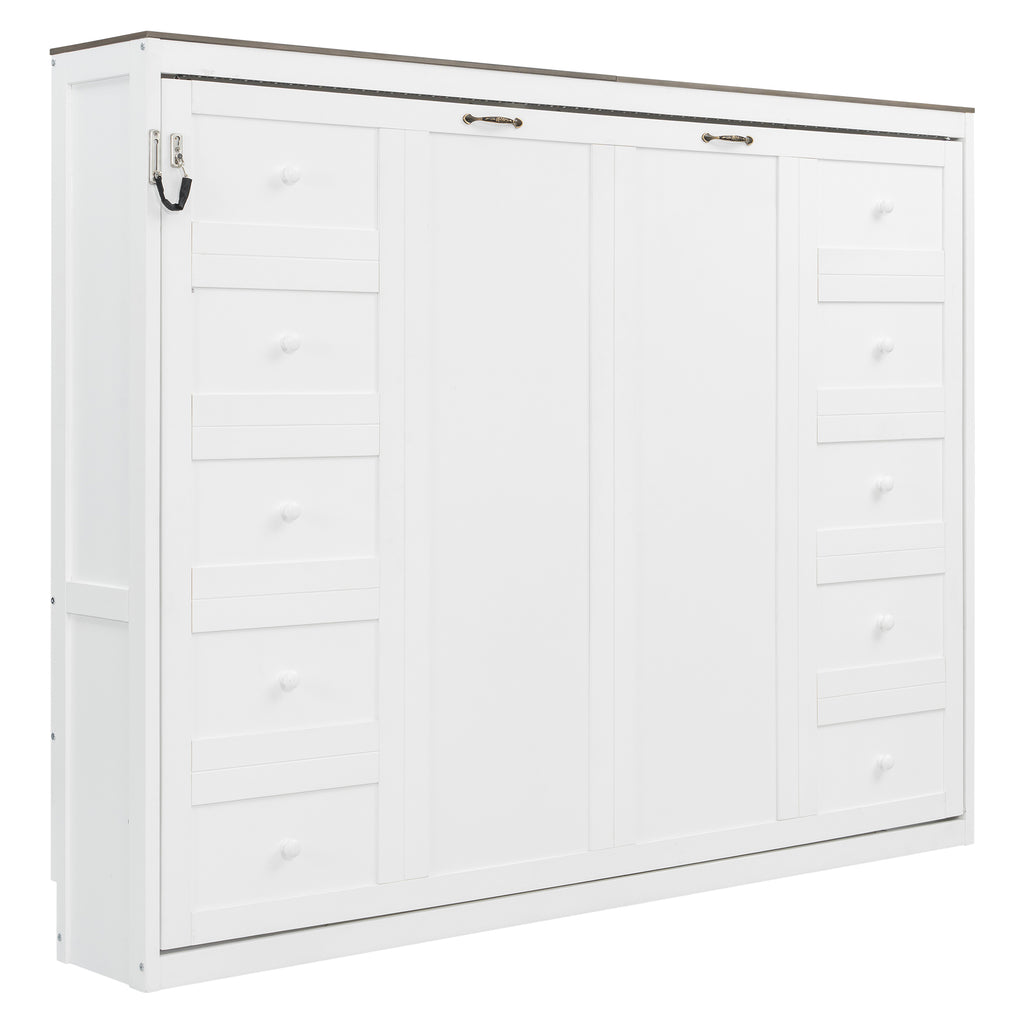 [variant:N8470004035K-1] Queen LED Murphy Bed Cabinet – White and Brown image 16