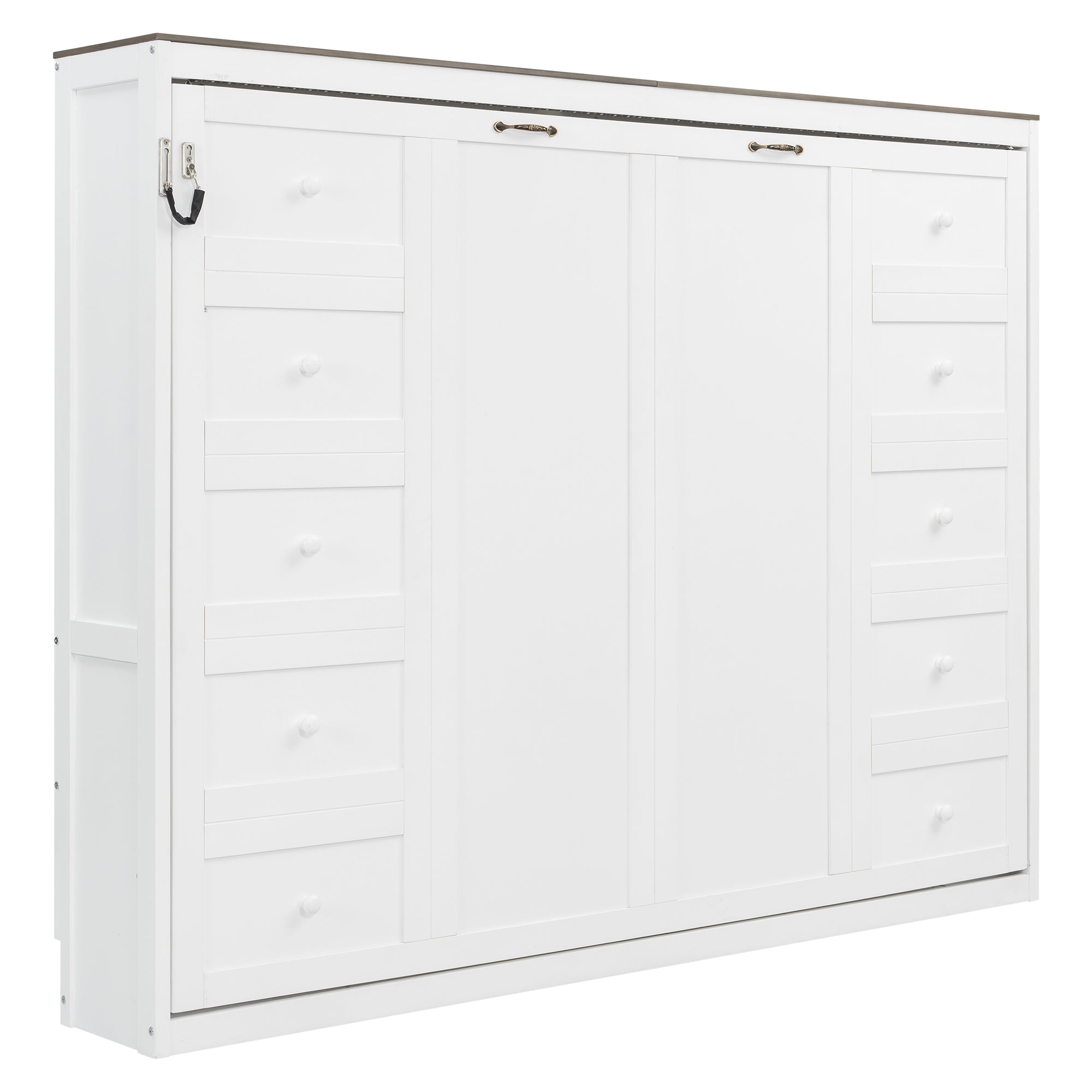 [variant:N8470004035K-1] Queen LED Murphy Bed Cabinet – White and Brown image 16