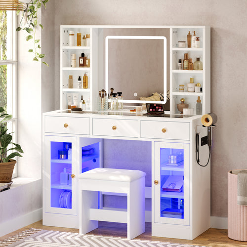 [variant:N881S436339W] Makeup Vanity with RGB Mirror and Power Outlet – 43-Inch image 1