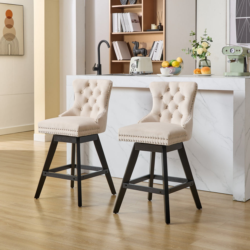 [variant:W5755P512968] Set of 2 Beige Velvet Swivel Bar Stools image 16