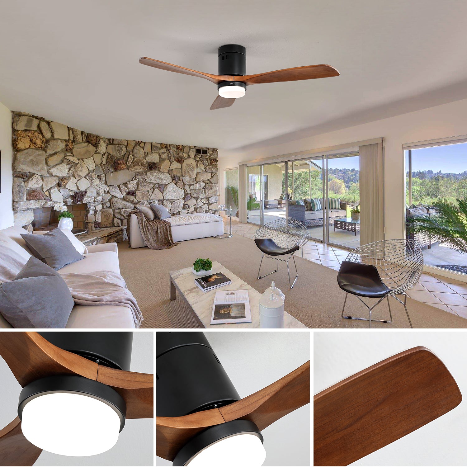 [variant:W5691P515103] Matte Black Solid Wood Ceiling Fan with Light – 52-Inch image 6