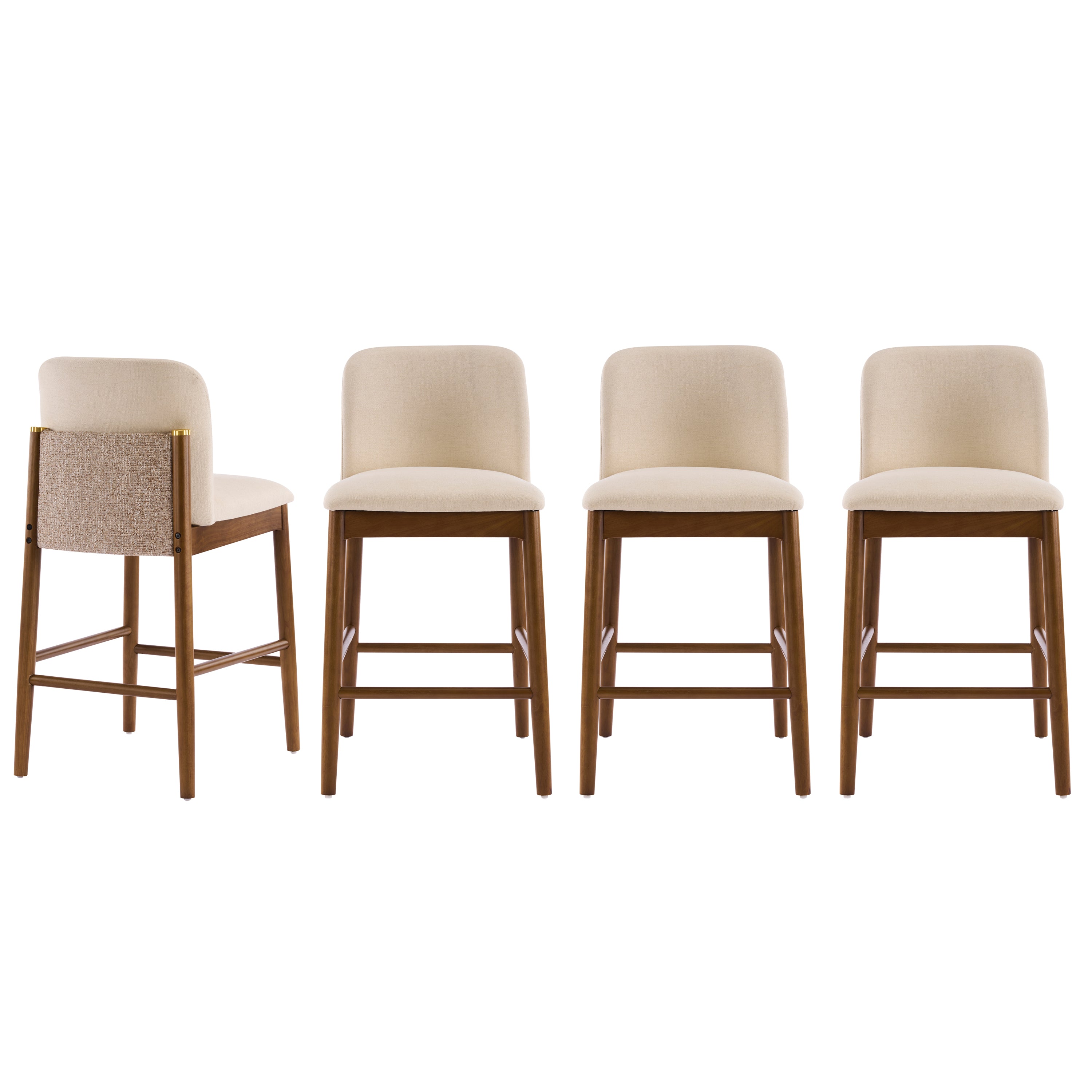 Upholstered Walnut Counter Stools – Sets of 2 or 4 — [variant:N897P439494W-S4] Beige,Walnut – N897P439494W-S4 image 2