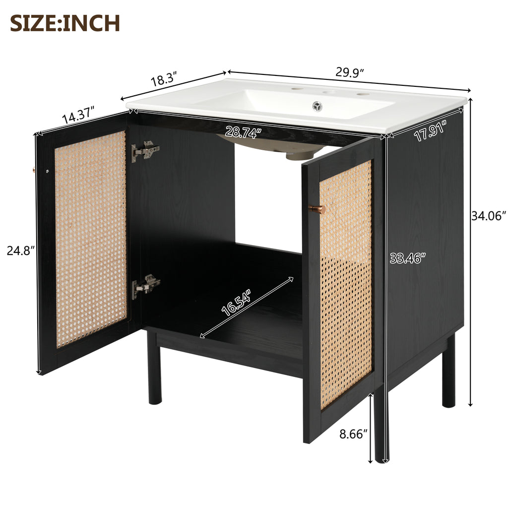 [variant:N729P285517B] Rattan-Door Bathroom Vanity with Sink – 30-Inch image 9