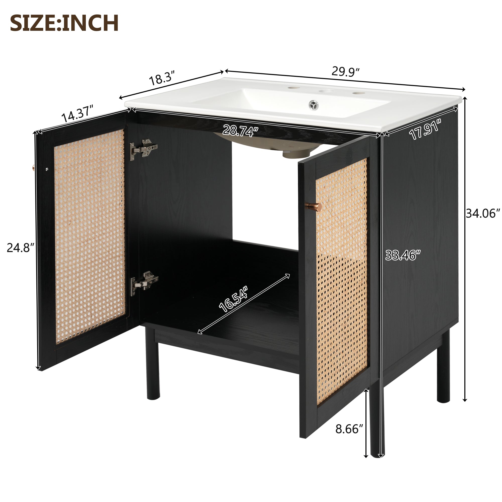 [variant:N729P285517B] Rattan-Door Bathroom Vanity with Sink – 30-Inch image 9