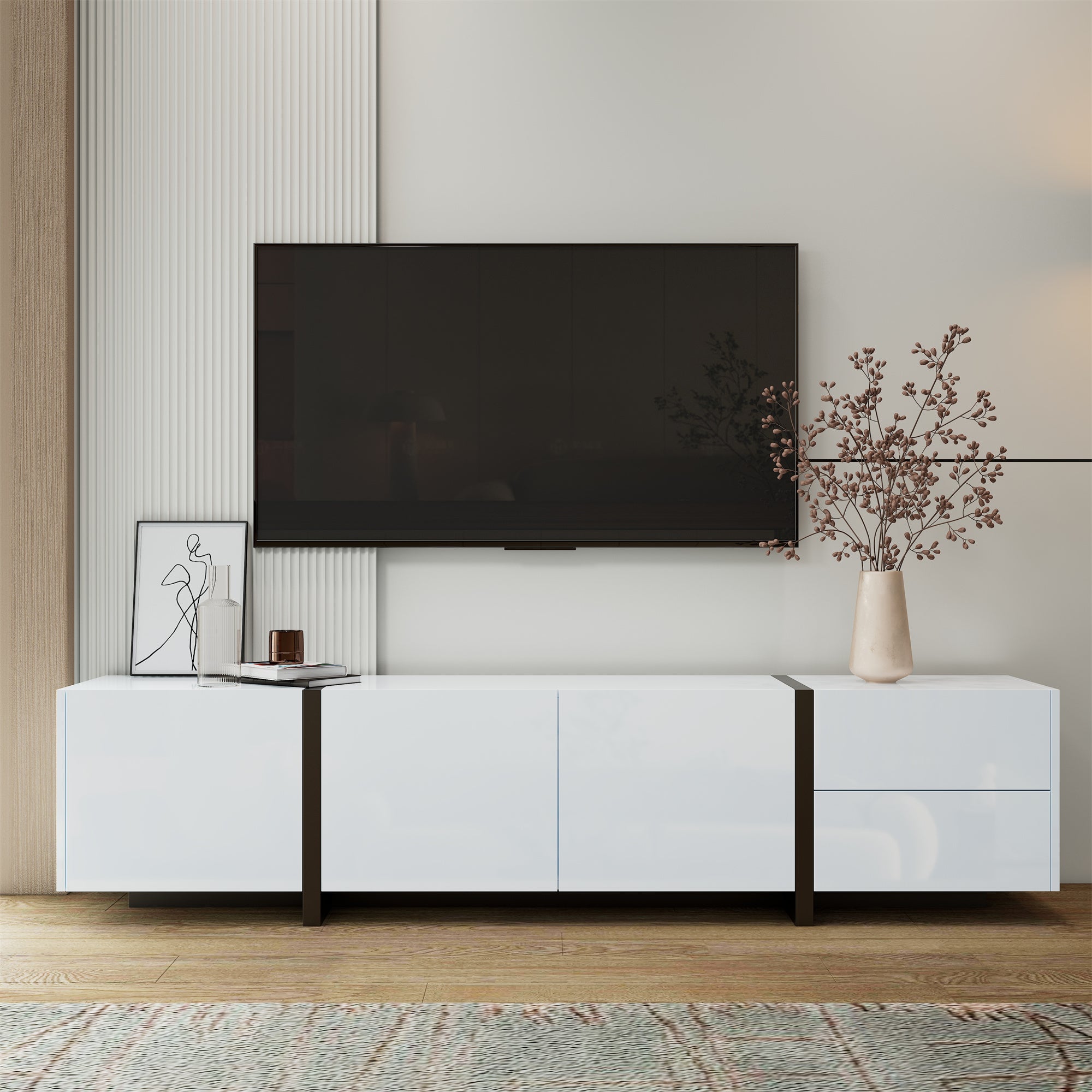 [variant:N875P283187W] High-Gloss LED TV Stand with Storage image 5