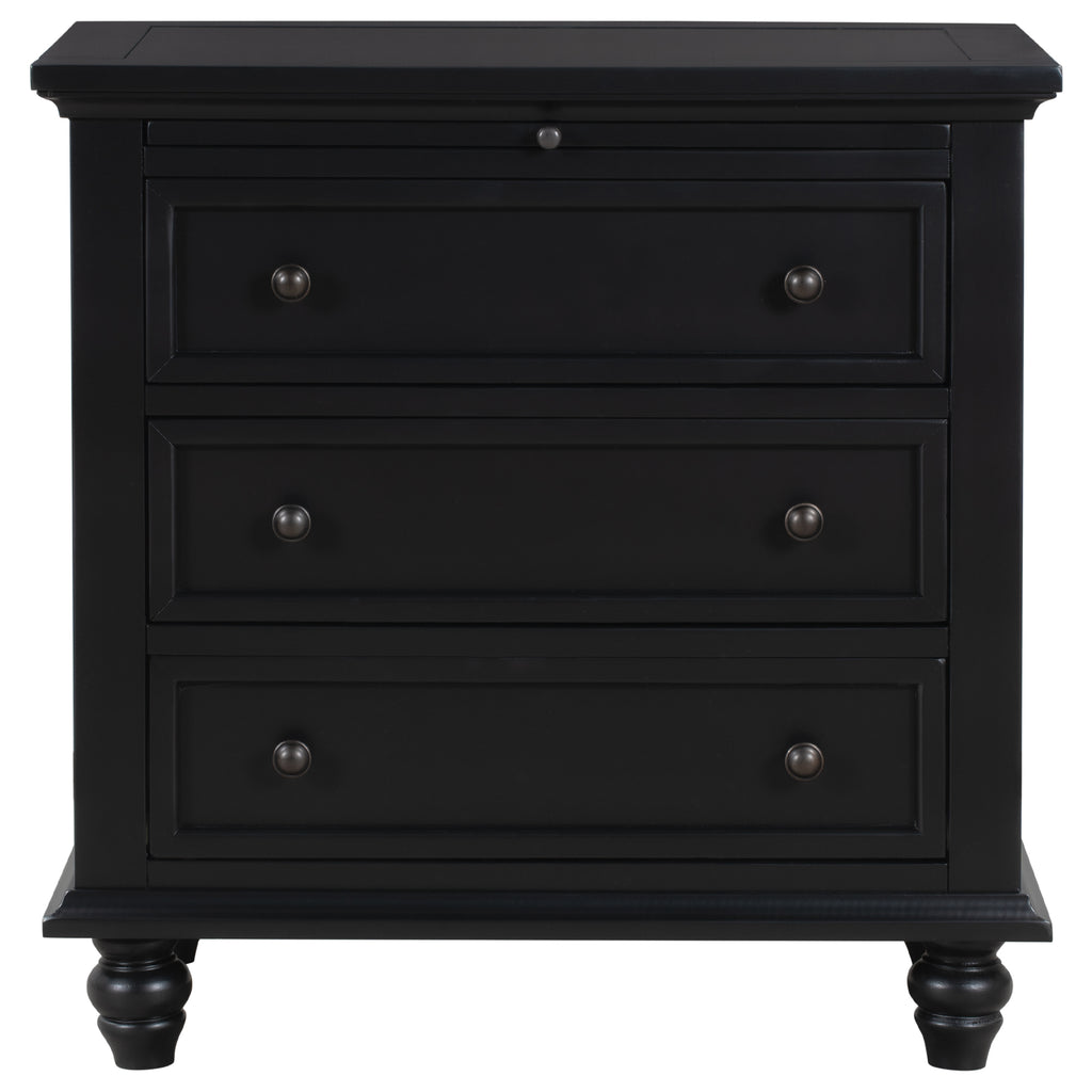 3-Drawer Nightstand with Pull-Out Tray – 27.6-Inch — [variant:N889P444139B] Black image 7