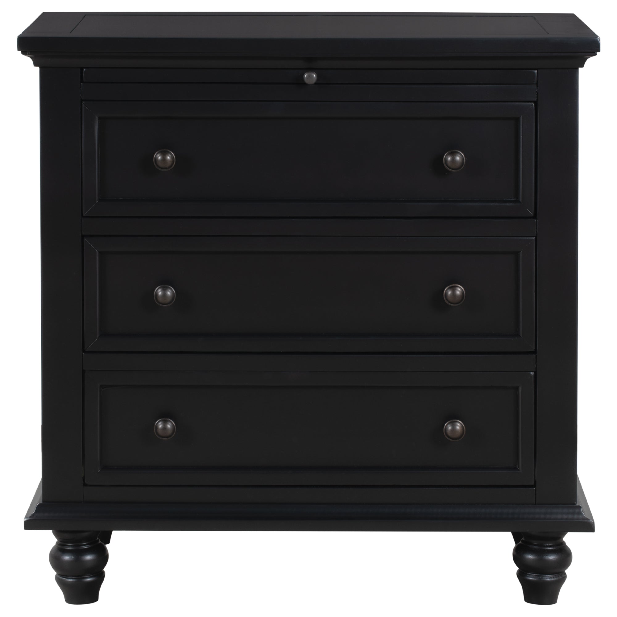 3-Drawer Nightstand with Pull-Out Tray – 27.6-Inch — [variant:N889P444139B] Black image 7
