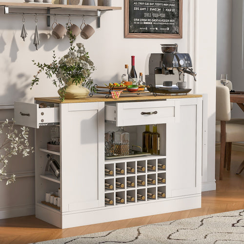 [variant:N889P443149K] Wine Bar Cabinet with Power Outlet – 47-Inch – White+Natural image 1