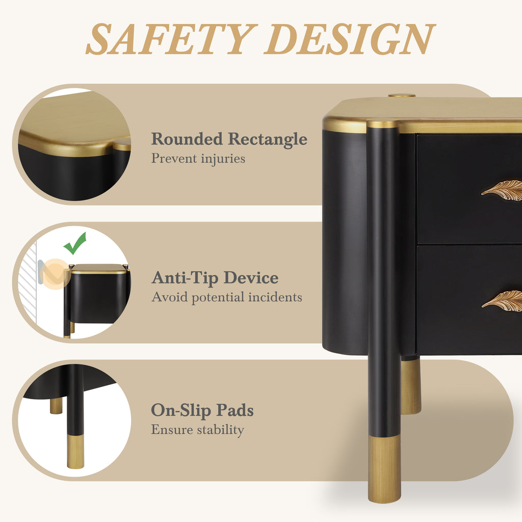 [variant:N856P406687B] Curved 2-Drawer Nightstand with Feather Handles image 6