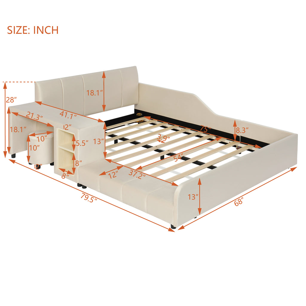[variant:N850S00111A-1] Full Upholstered Floor Bed with Desk and Stool image 5