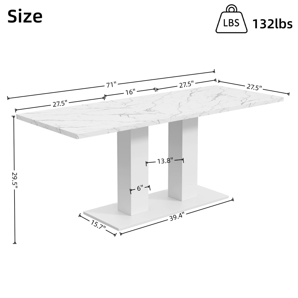 White Marble-Look Dining Table – 71-Inch — [variant:N859P472973W] White Marble image 6