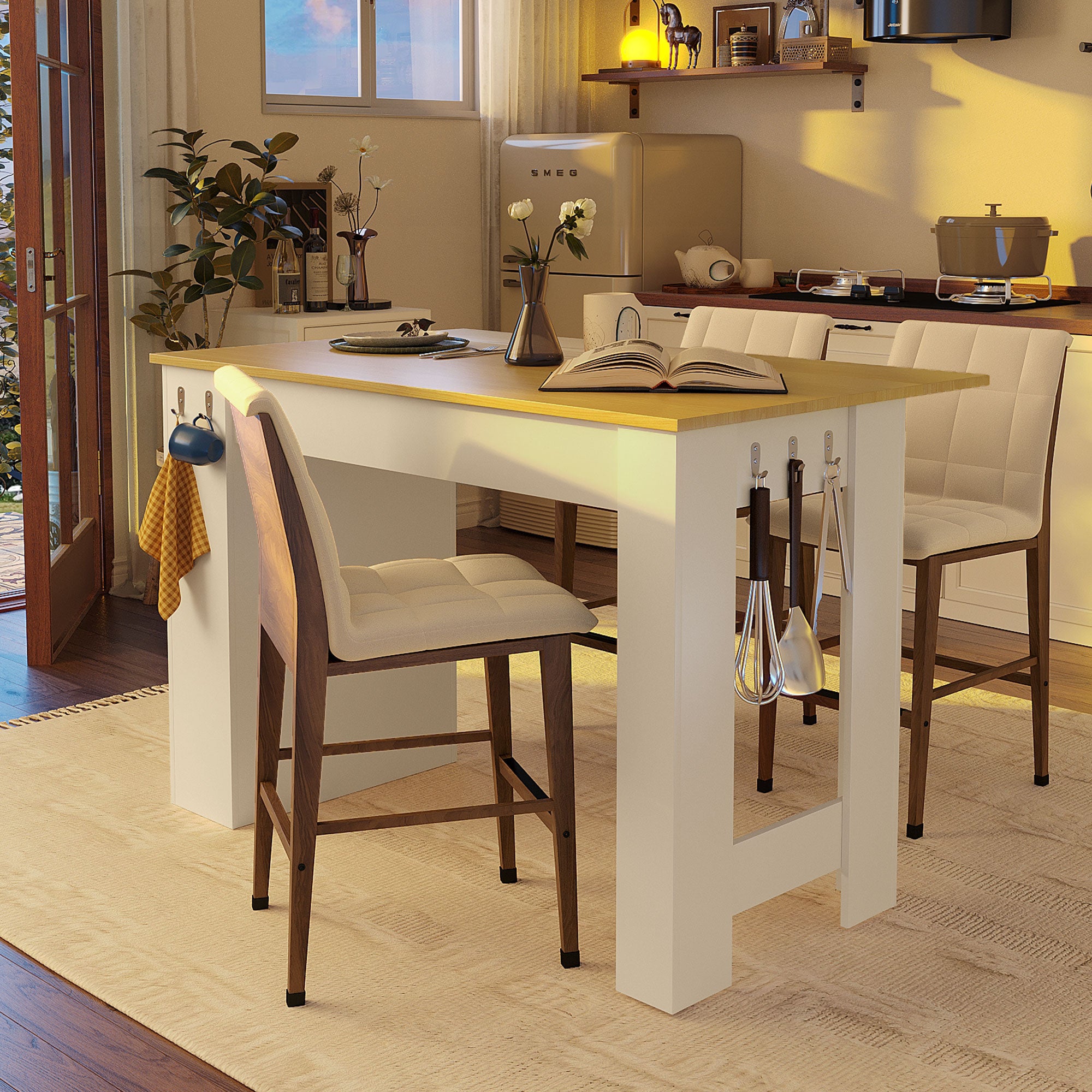 [variant:N889P428028O] 3-in-1 Kitchen Island with Foldable Dining Table image 3