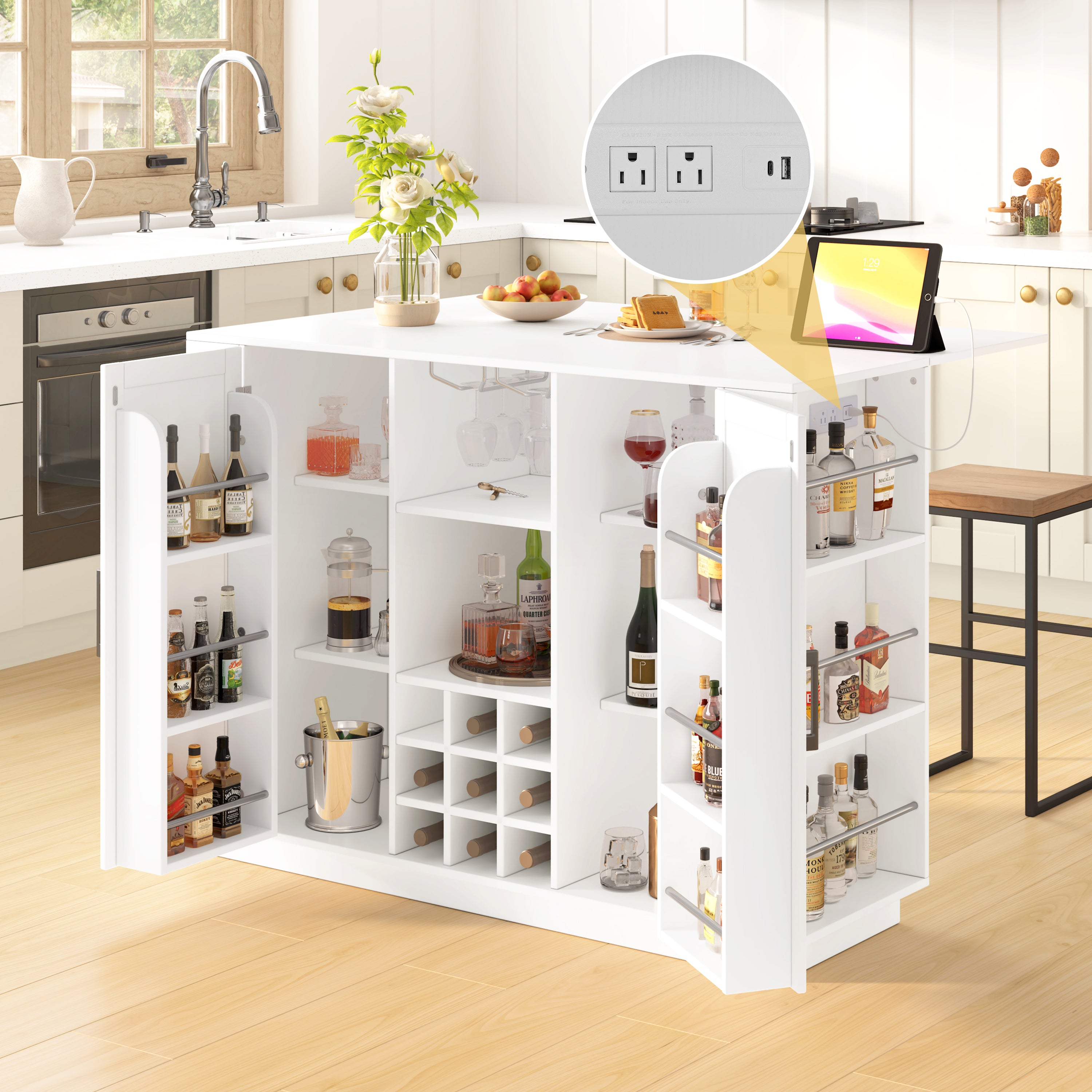 [variant:N889P443148K] Foldable-Top Bar Cabinet with Power Outlet – 47-Inch image 2
