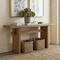 [variant:N876P351925D] Farmhouse Console Table with Openwork Detail – Antique brown image 1