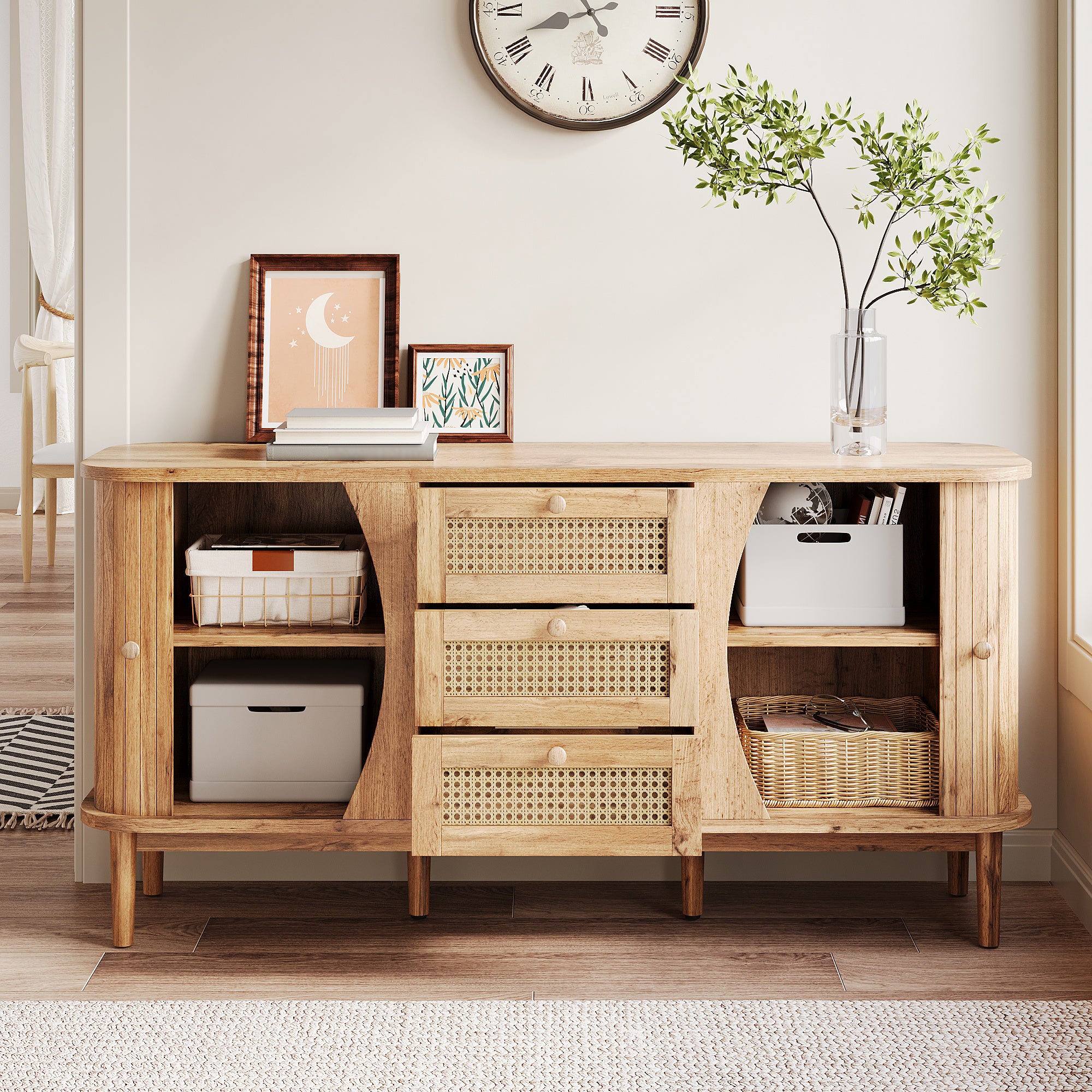 [variant:GA0005O] Rattan Sliding-Door Sideboard – Wood Tone image 7