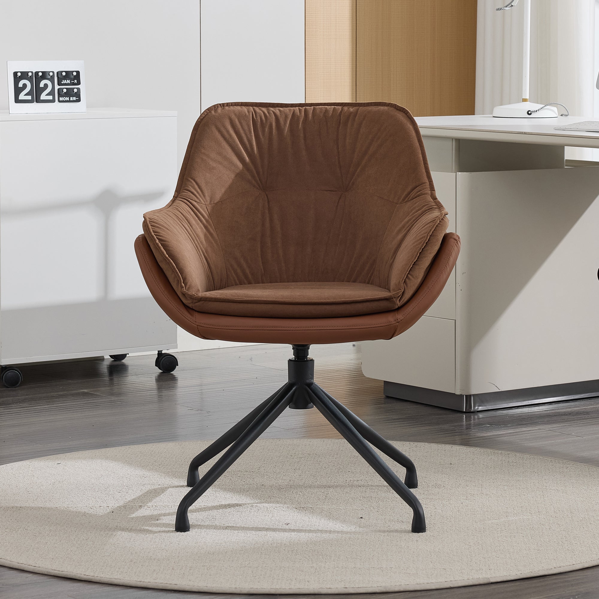 [variant:W5031P479728] Brown Faux Leather Swivel Accent Chair image 2