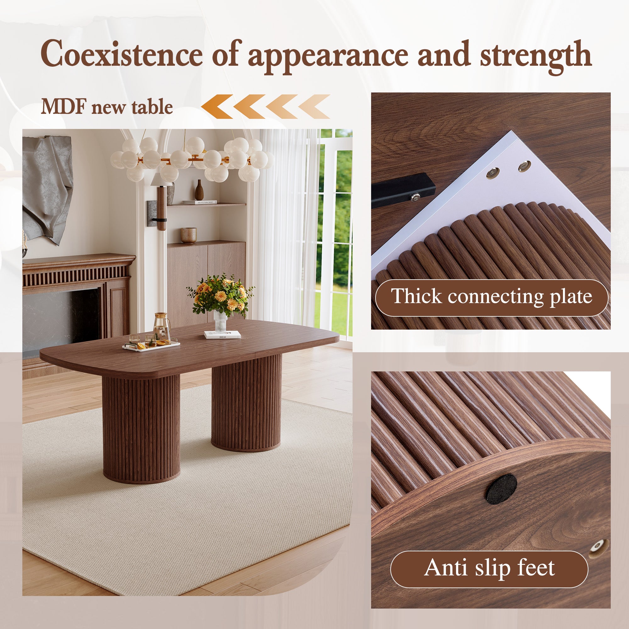 [variant:W3806S00019] Walnut Roman-Column Dining Table – 78.7-Inch image 6