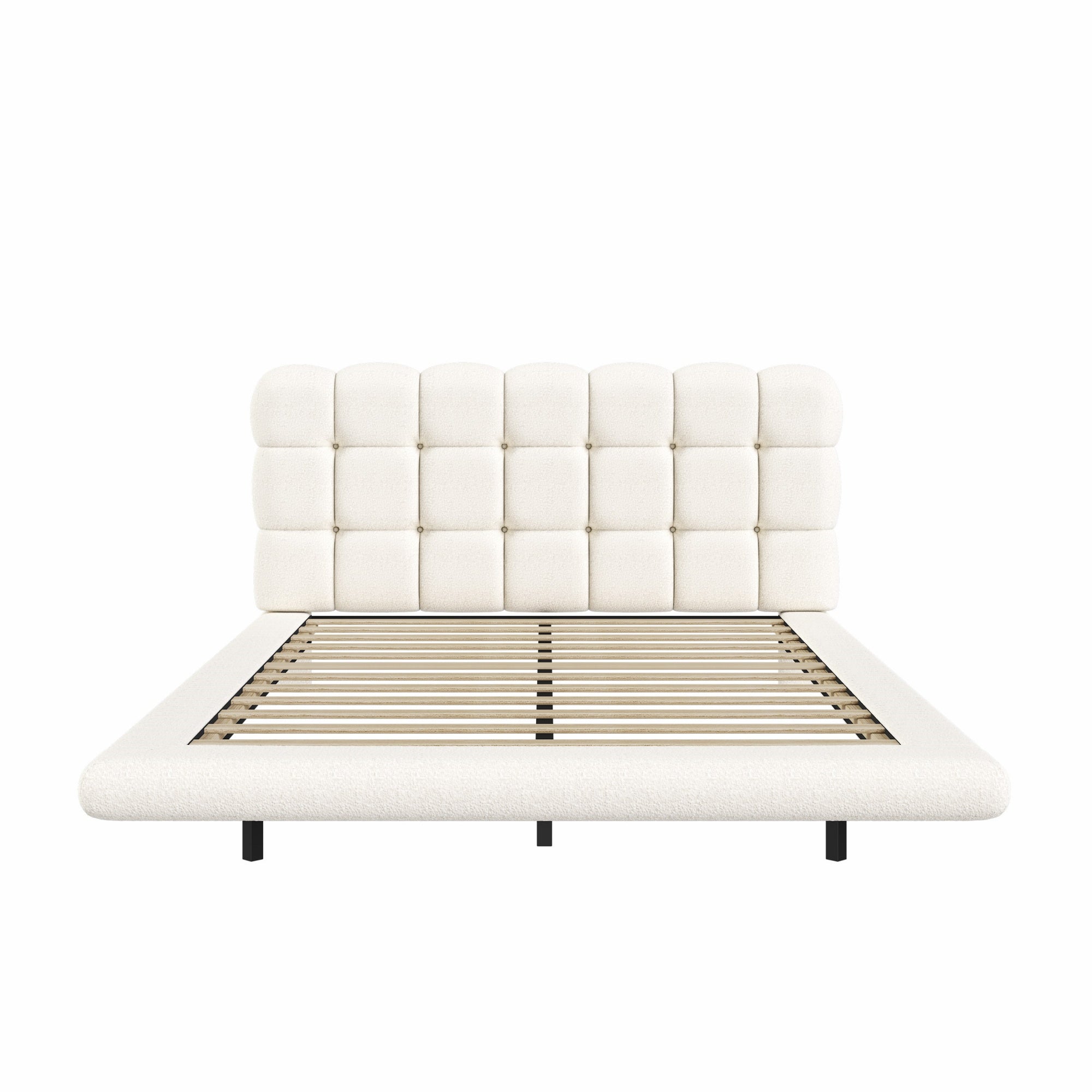 [variant:HS451577AAK] Queen LED Floating Bouclé Platform Bed – Cream White image 21