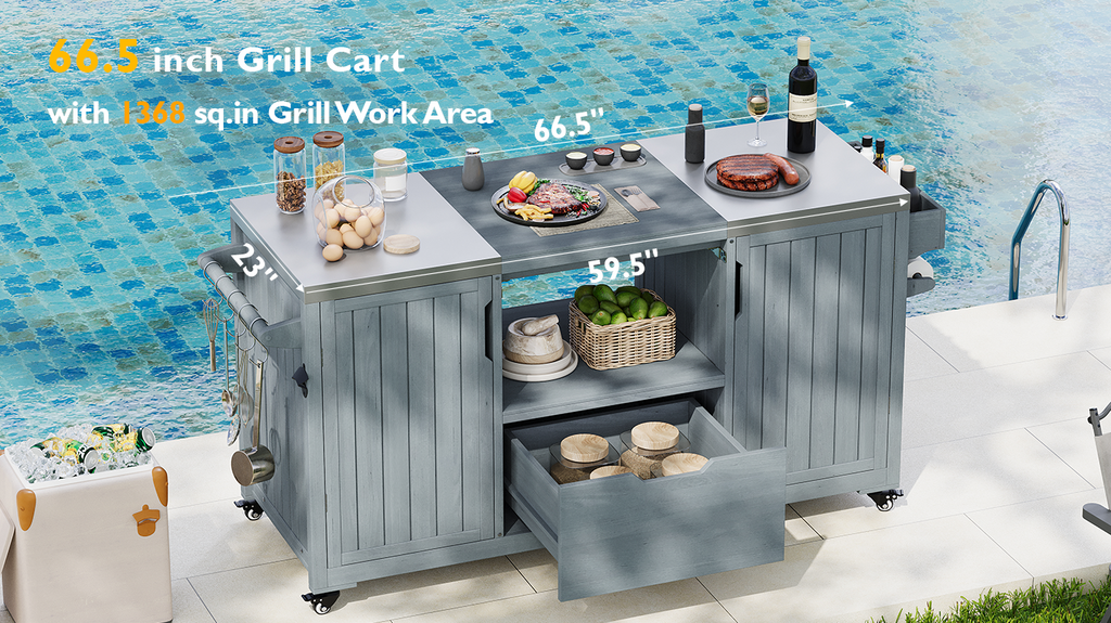 [variant:N853P386132G] Outdoor Grill Cart for 21–22-Inch Kamado Grills – Gray and Blue, 66.5-Inch image 4