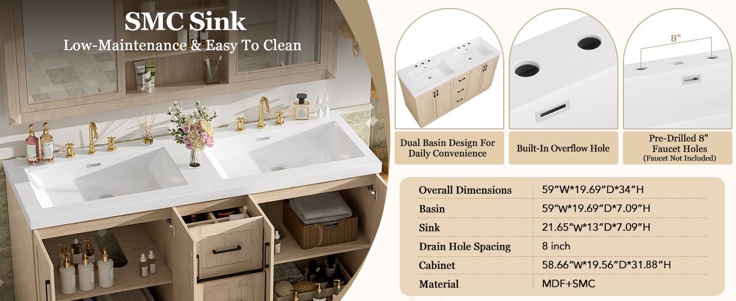[variant:N848P000035N] Double-Sink Bathroom Vanity with Storage – 59-Inch image 3