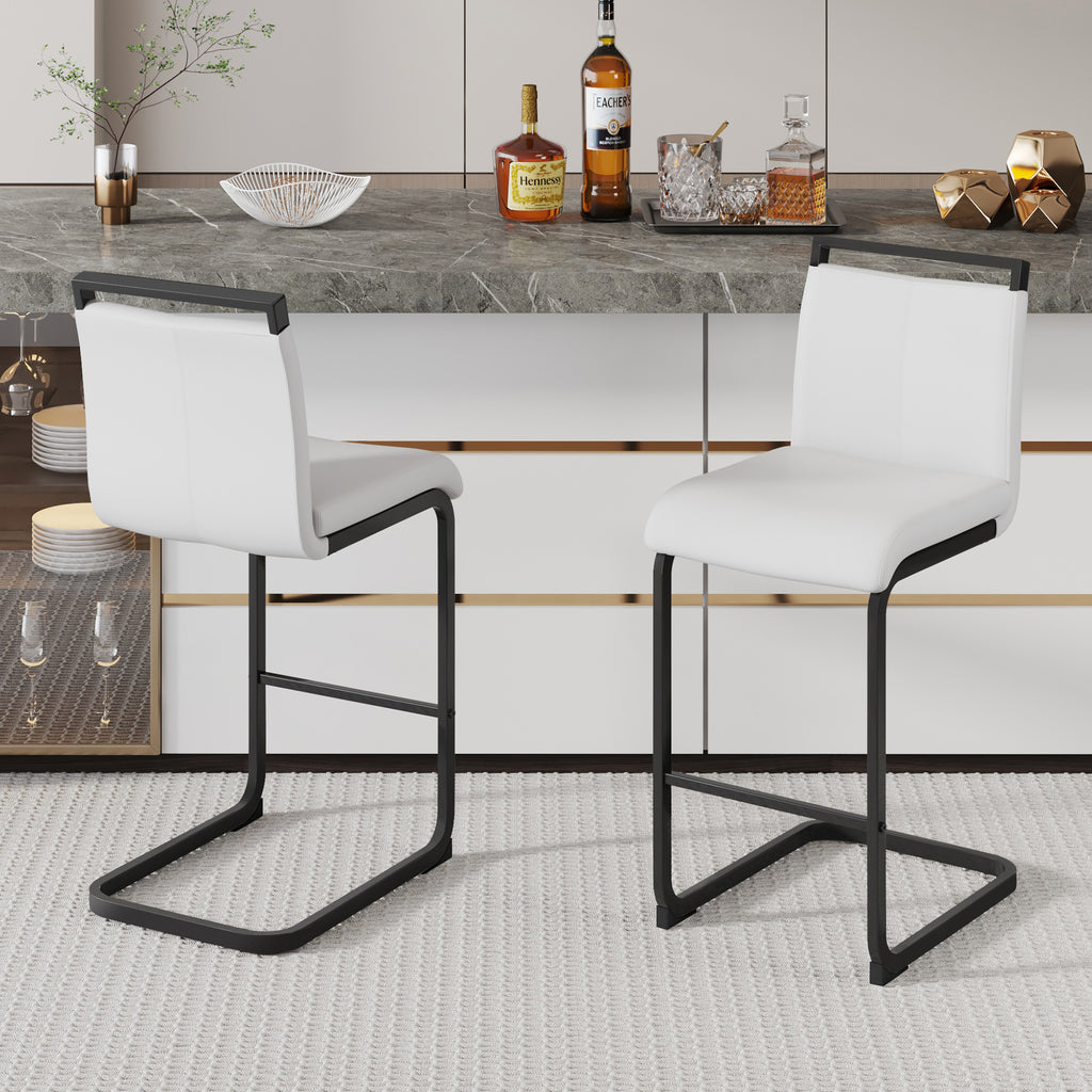 [variant:W3806P404685] Modern PU Leather Bar Stools – Set of 2 – White+Black image 1