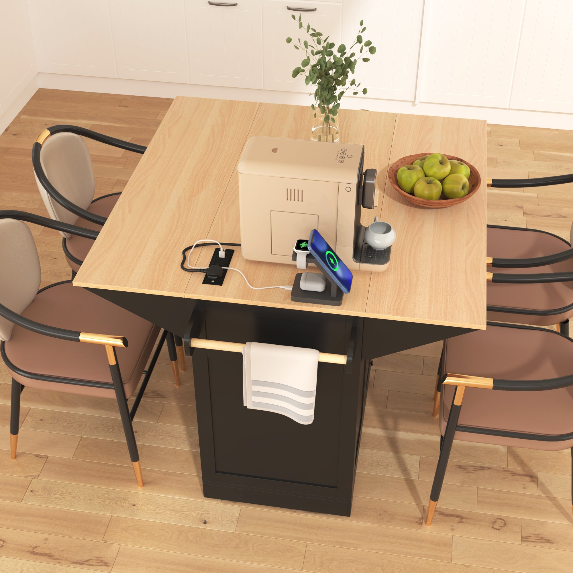 [variant:N853S000006B] Dual-Drop-Leaf Rolling Kitchen Island – Black, 55.75-Inch image 20