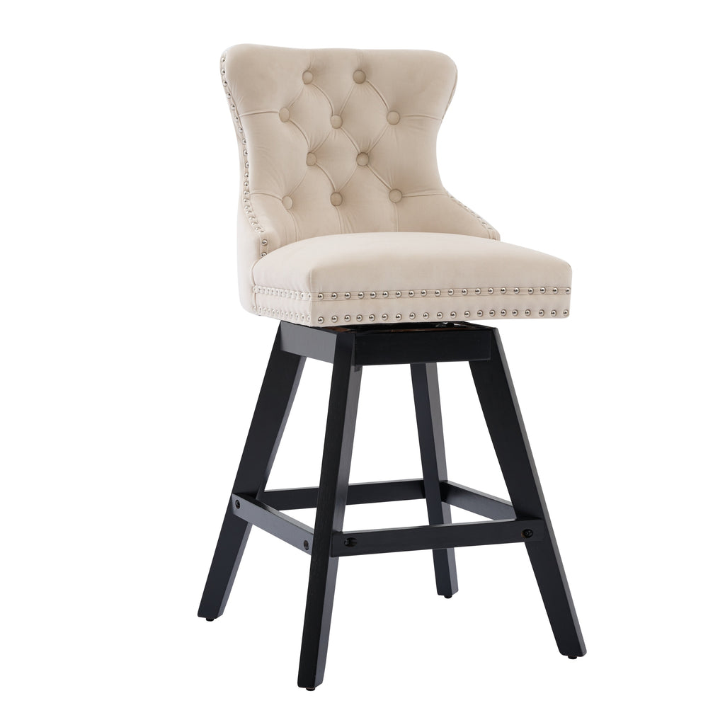 [variant:W5755P512968] Set of 2 Beige Velvet Swivel Bar Stools image 3