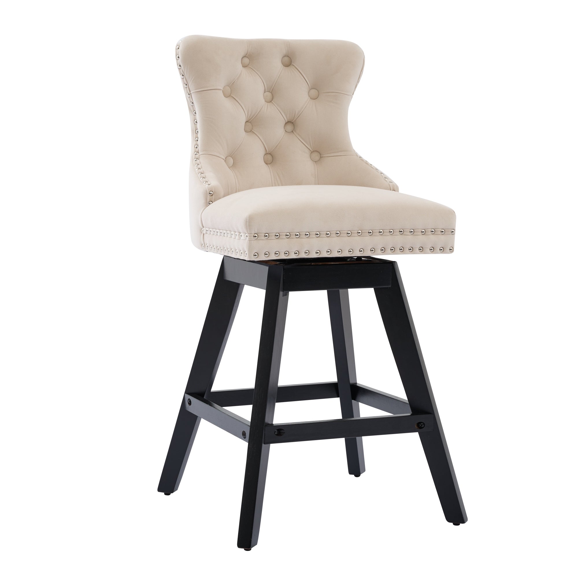 [variant:W5755P512968] Set of 2 Beige Velvet Swivel Bar Stools image 3