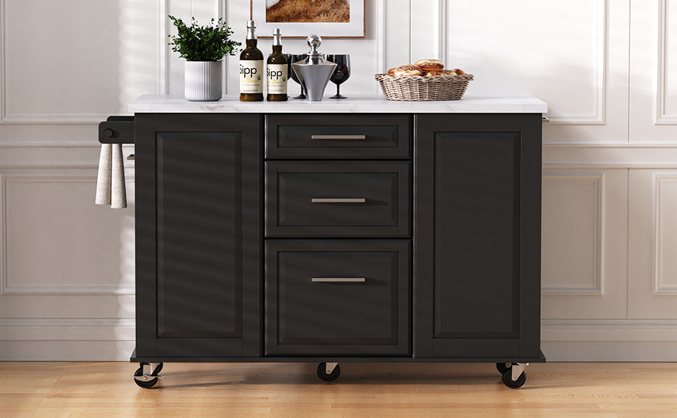 [variant:N853P390045B] Rolling Kitchen Island with Tilt-Out Trash Cabinet – Black, 50.7-Inch image 6