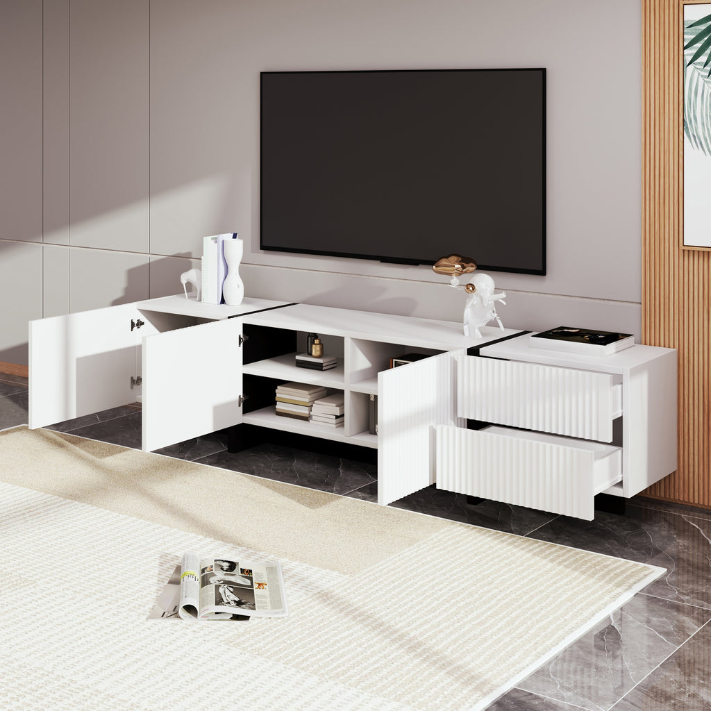 [variant:GA0014S] Modern TV Stand with 3 Doors and 2 Drawers – Black and White image 7