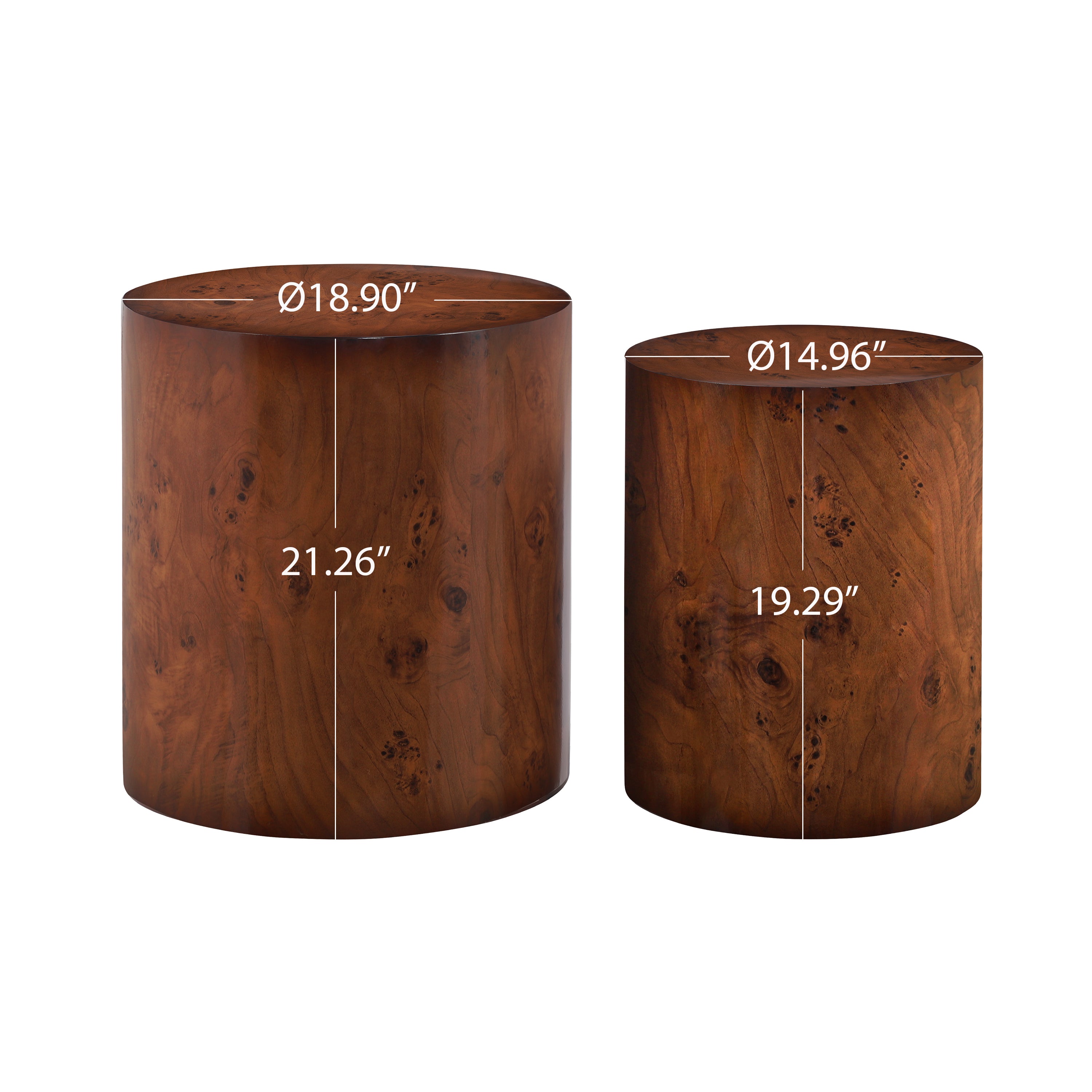 [variant:N872P426800T] Set of 2 Round Burl Veneer Nesting Tables image 3