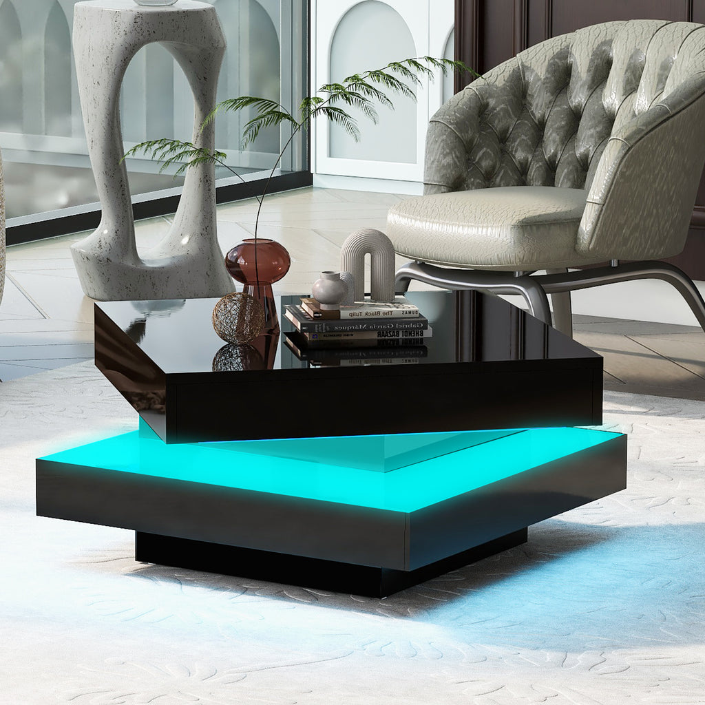 [variant:N892P423297B] Square High-Gloss LED Coffee Table with Rotating Top image 30