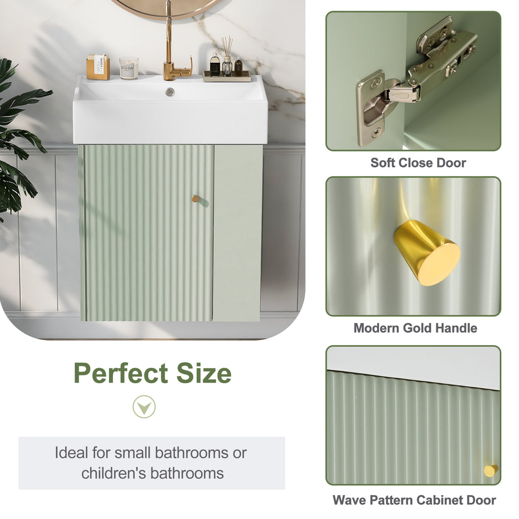 [variant:N729P170388F] Floating Bathroom Vanity with Ceramic Basin – 21.6-Inch, Green image 6
