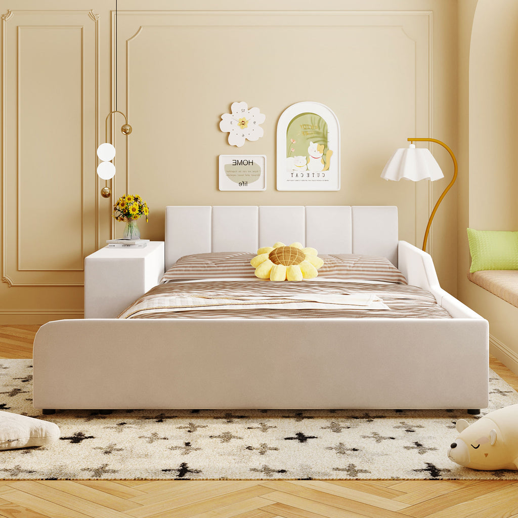 [variant:N850S00111A-1] Full Upholstered Floor Bed with Desk and Stool image 2
