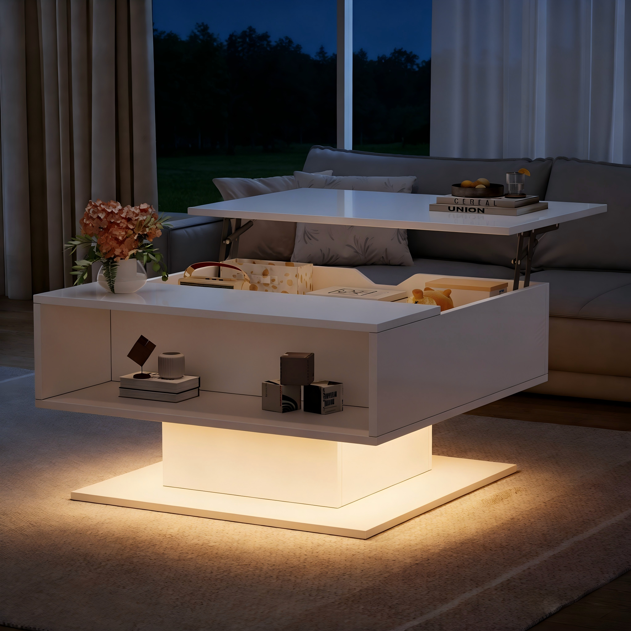 [variant:N892P428789W] High-Gloss Hydraulic Lift Coffee Table with Storage image 20
