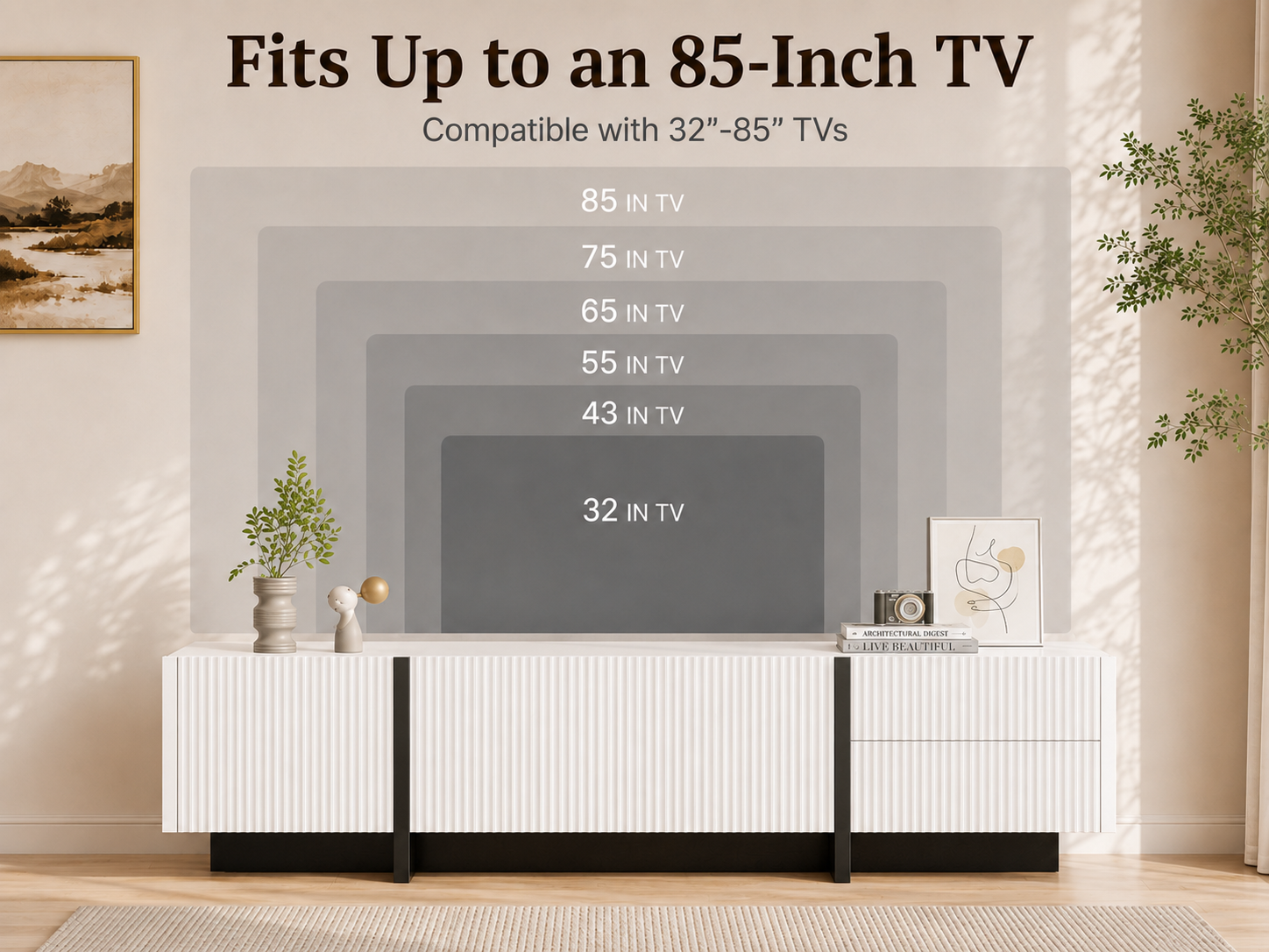 [variant:GA0014S] Modern TV Stand with 3 Doors and 2 Drawers – Black and White image 4