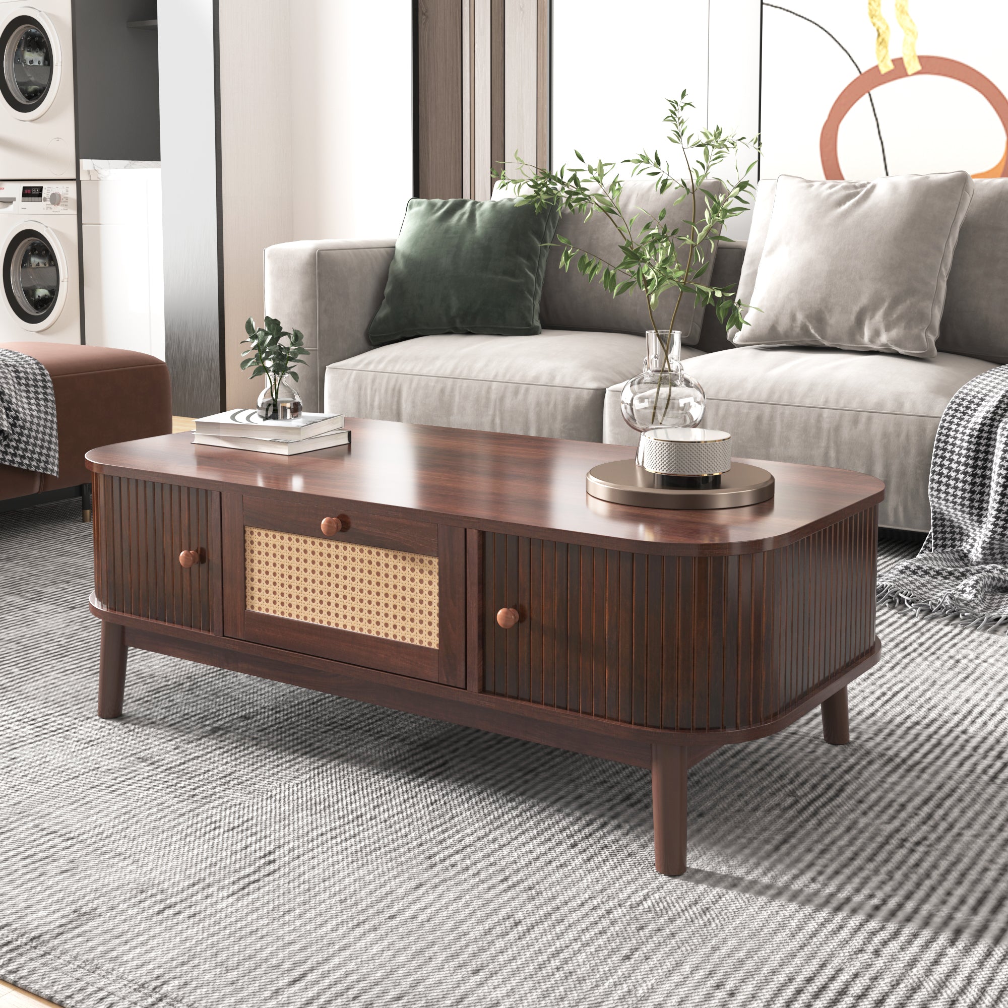 [variant:N875P360725N] Natural Rattan Coffee Table with Sliding Doors image 11