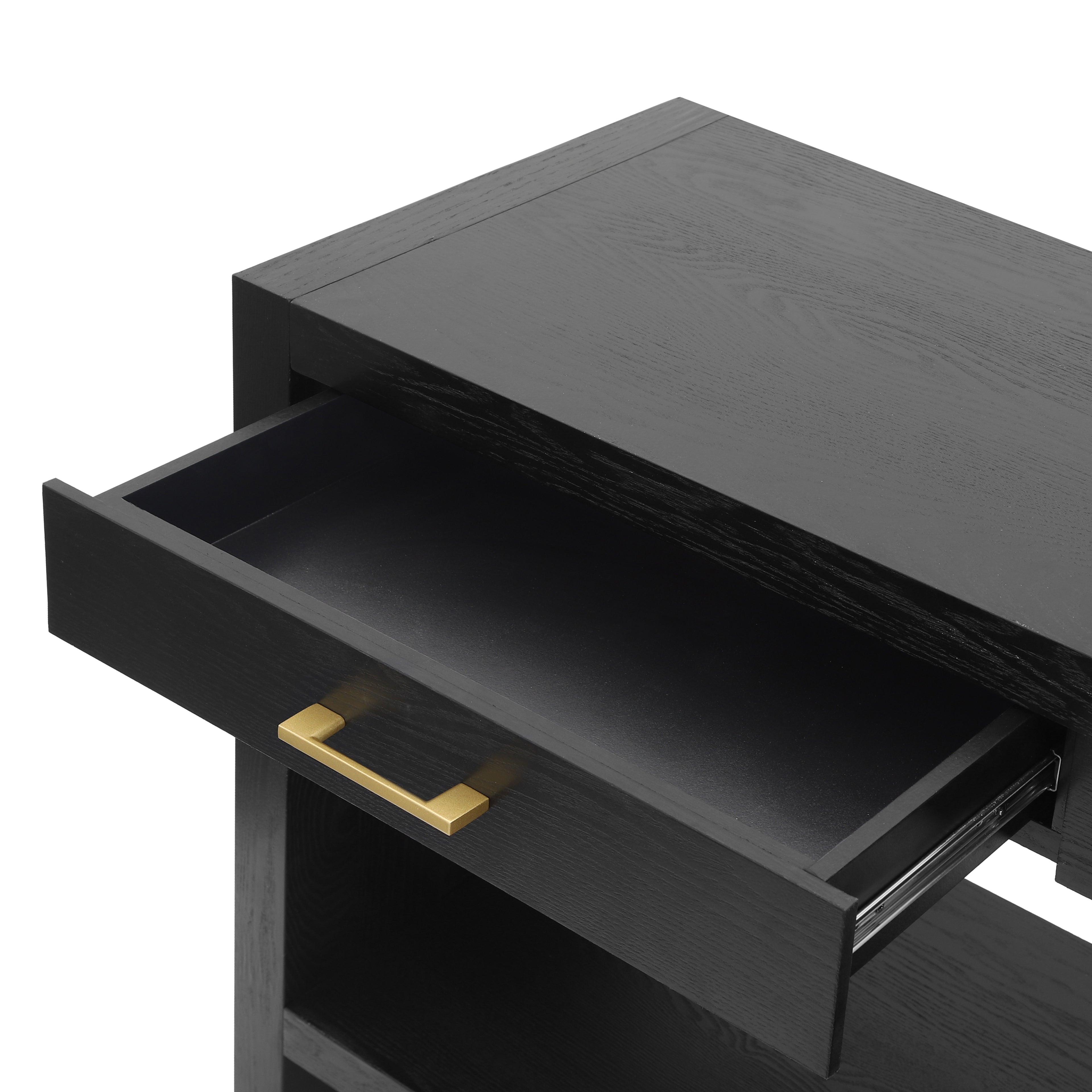 Farmhouse Console Table with Drawers & Storage Shelf — [variant:N876P351923B] Black image 5