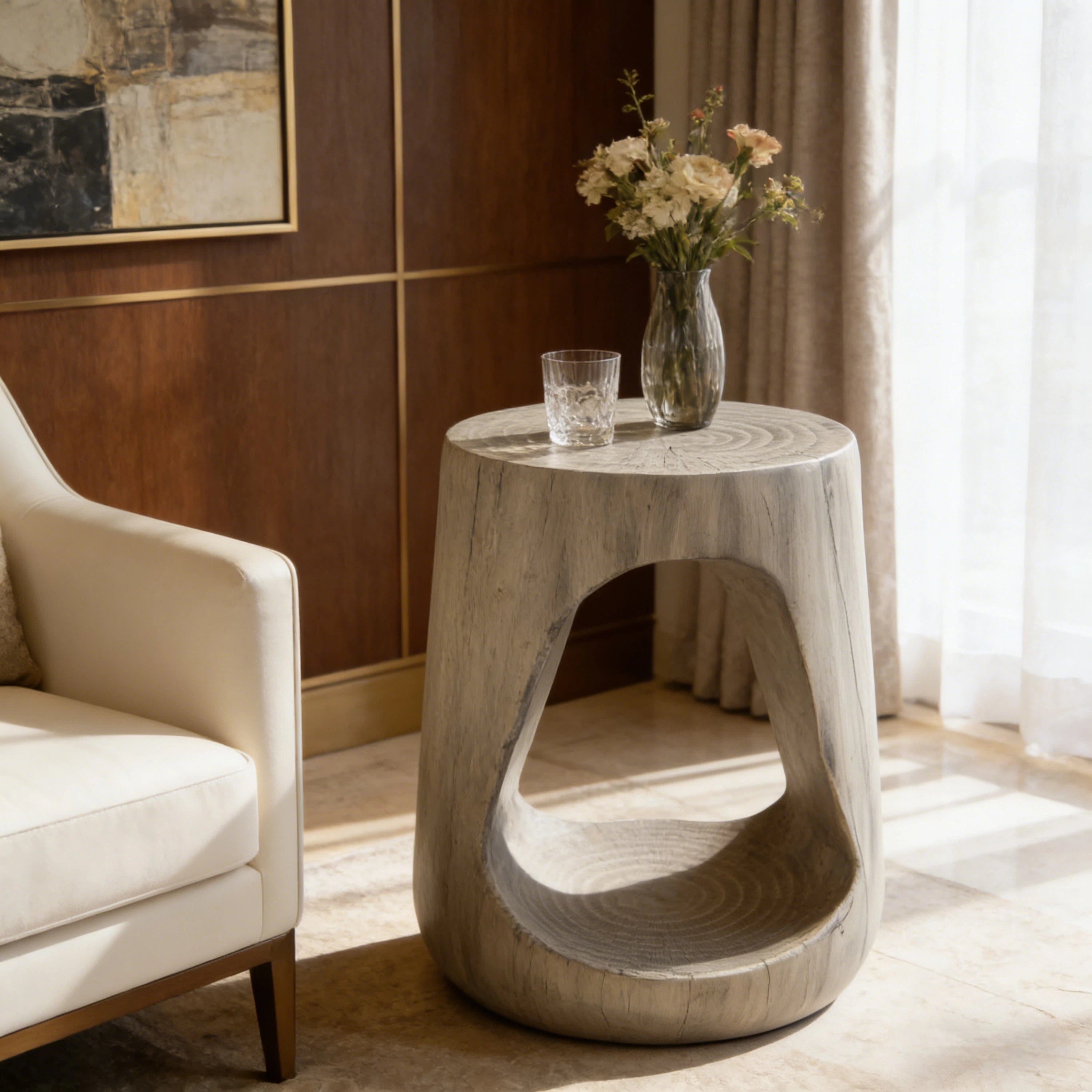 [variant:N911P479293G] Hollow Wood-Grain Indoor/Outdoor Side Table – Grey image 1