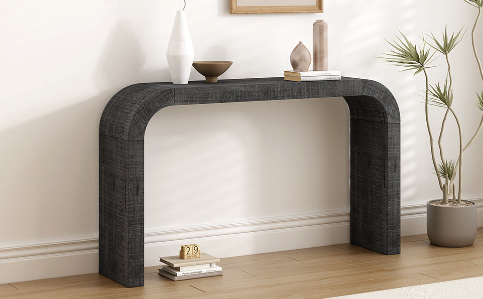 Curved-Edge Pine Veneer Console Table – 52-Inch — [variant:N851P415011B] Black image 5
