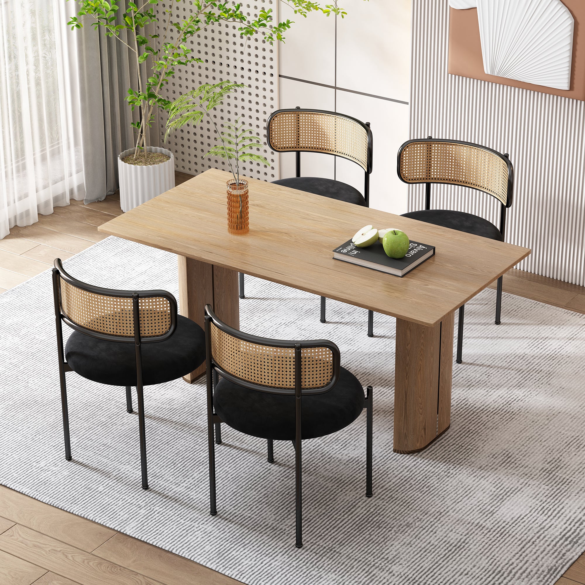 [variant:N859P374642S] Set of 4 Modern Black Velvet Dining Chairs image 2